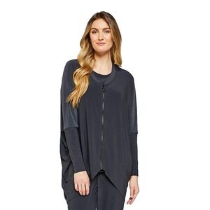 Sympli Zest Boxy Tunic Zip Up Top Drapey Lagenlook Black Gray Womens Size 12